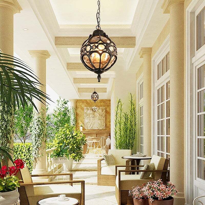 Retro Industrial Globe Outdoor Pendant Light