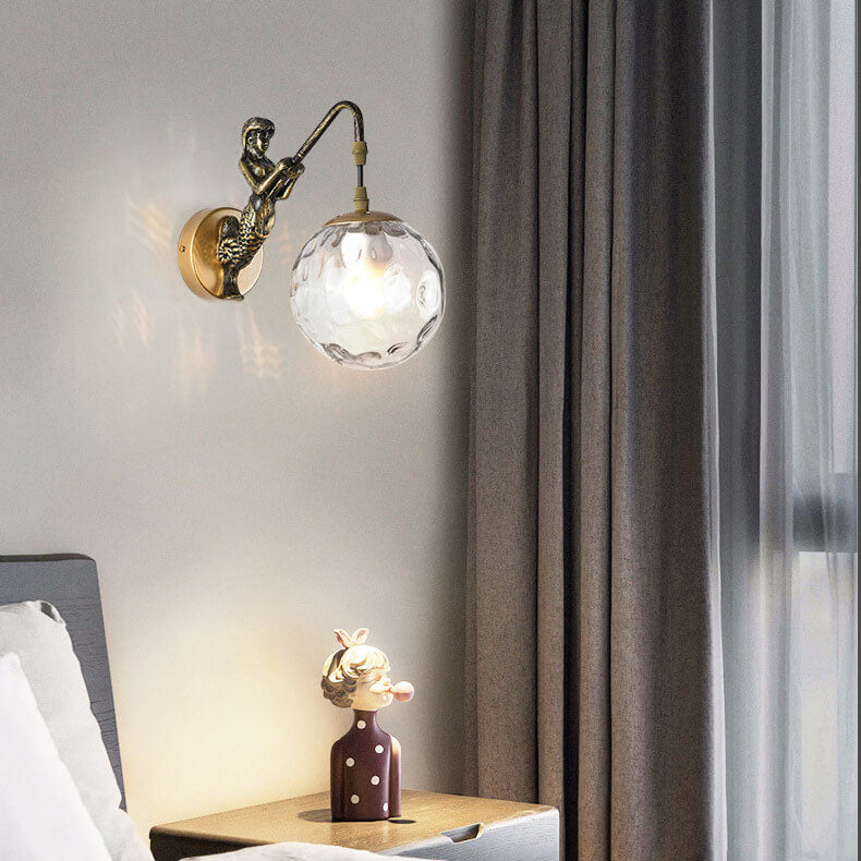 Vintage Rustic Mermaid Orb 1-Light Wall Sconce Lamp