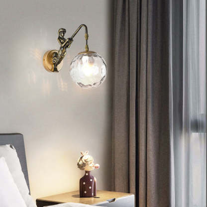 Vintage Rustic Mermaid Orb 1-Light Wall Sconce Lamp