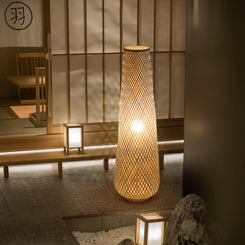 Modern Bamboo Weaving Column LED Floor Lamp