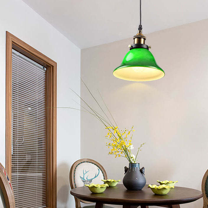 Vintage Industrial Green Bell Glass Pendant Light