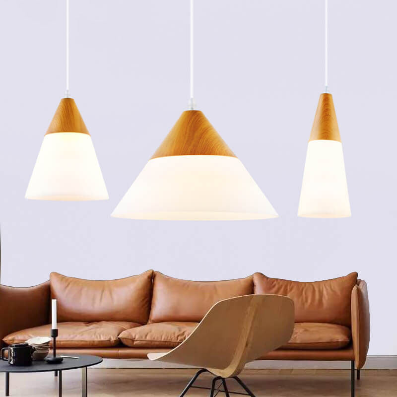 Nordic Wood Grain Glass Cone Pendant