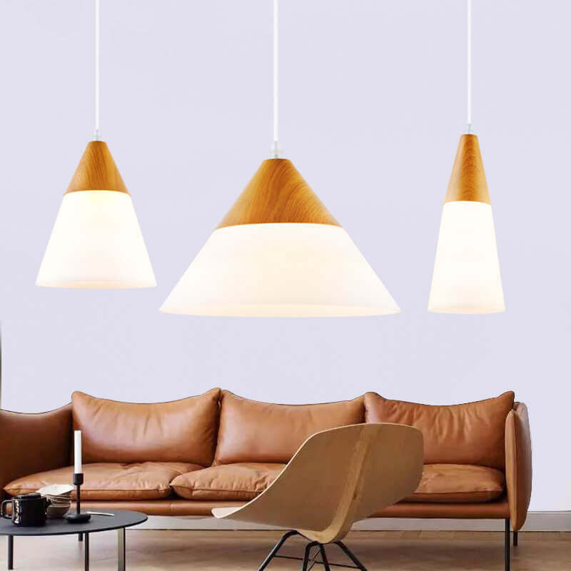 Nordic Wood Grain Glass Cone Pendant