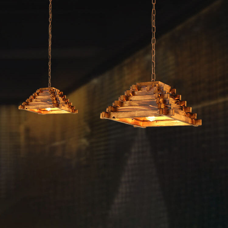 Vintage Aged Wooden Triangle Pendant Light