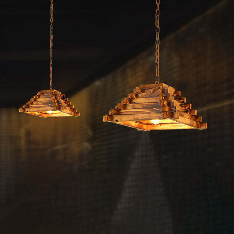Vintage Aged Wooden Triangle Pendant Light