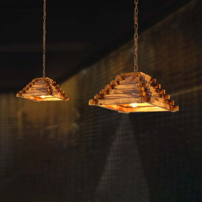 Vintage Aged Wooden Triangle Pendant Light