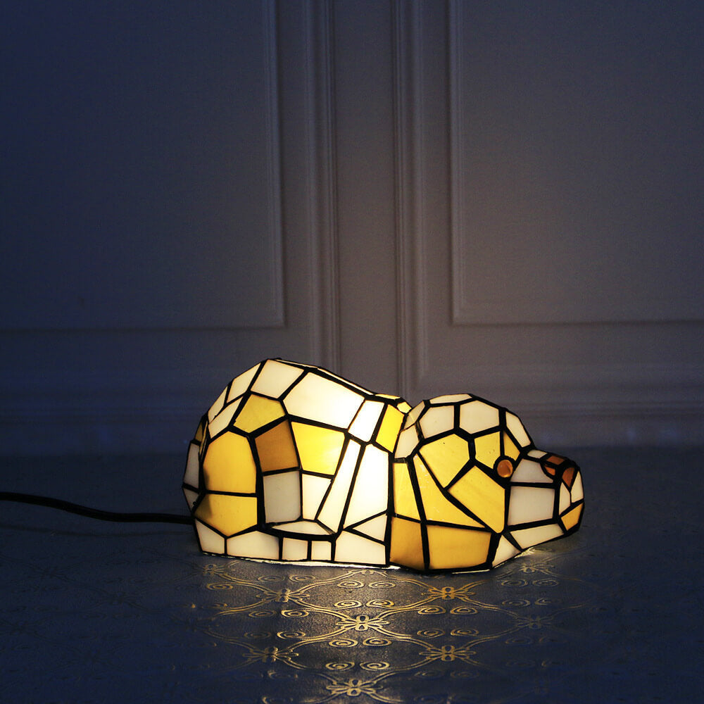 Tiffany Cats Dogs Stained Glass Night Table Lamp