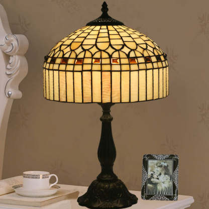 European Tiffany Yellow Baroque Glass Table Lamp — Alloy / 110V-120V For US/CA