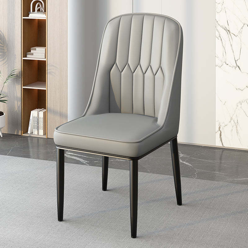 Modern Leather Steel Square Dining Chair — A / Gold / Orange & Gray