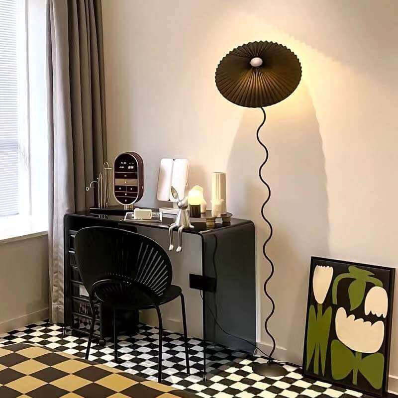 Vintage Pleated Fabric Floor Lamp — Remote control +Infinitely Dimmable / Green / 110V-120V For US/CA