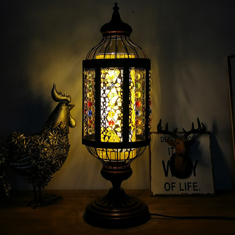 Vintage Turkish Stained Glass Lantern Table Lamp