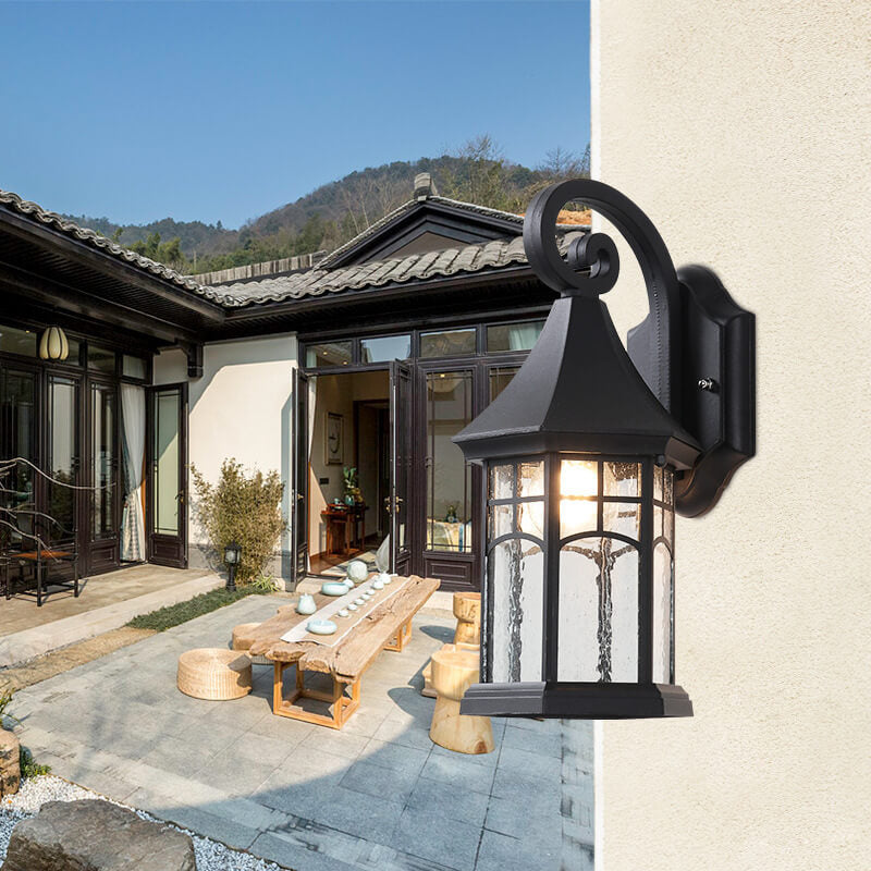 Vintage Lantern Glass Outdoor Wall Sconce