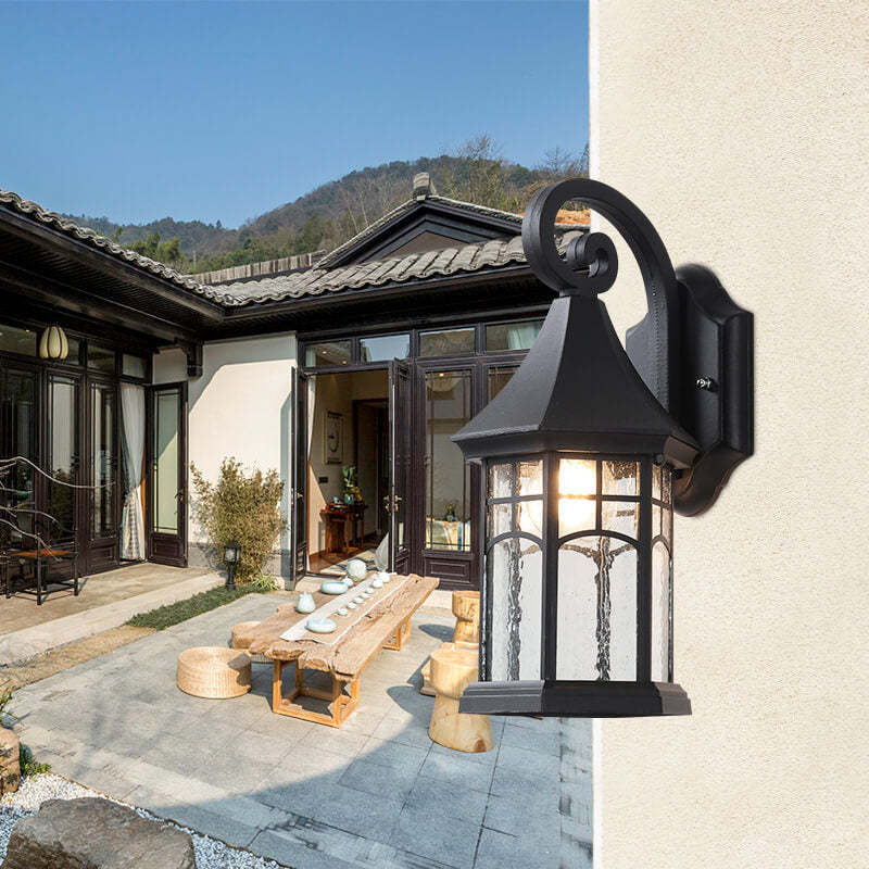 Vintage Lantern Glass Outdoor Wall Sconce