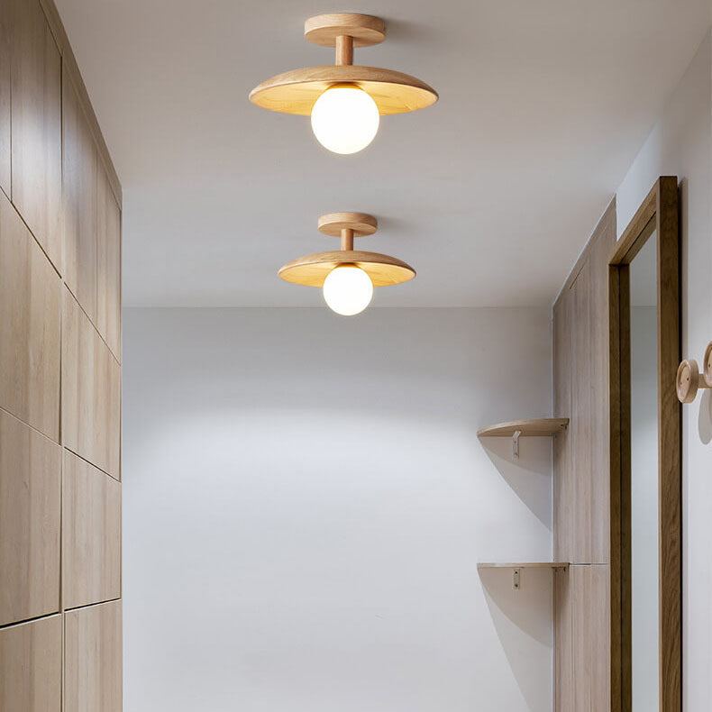 Nordic Wooden Dome Semi-Flush Ceiling Light