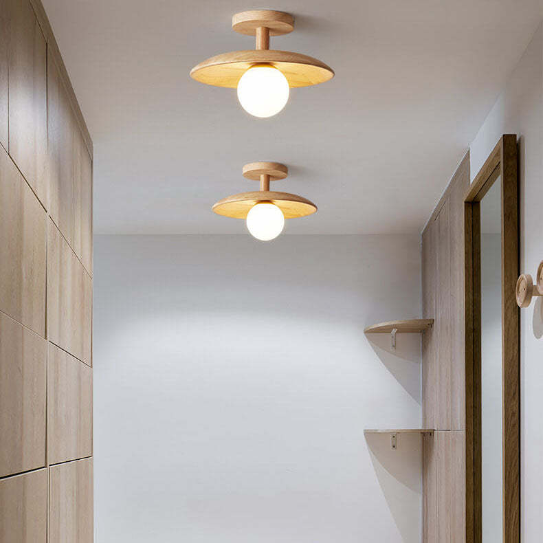 Nordic Wooden Dome Semi-Flush Ceiling Light