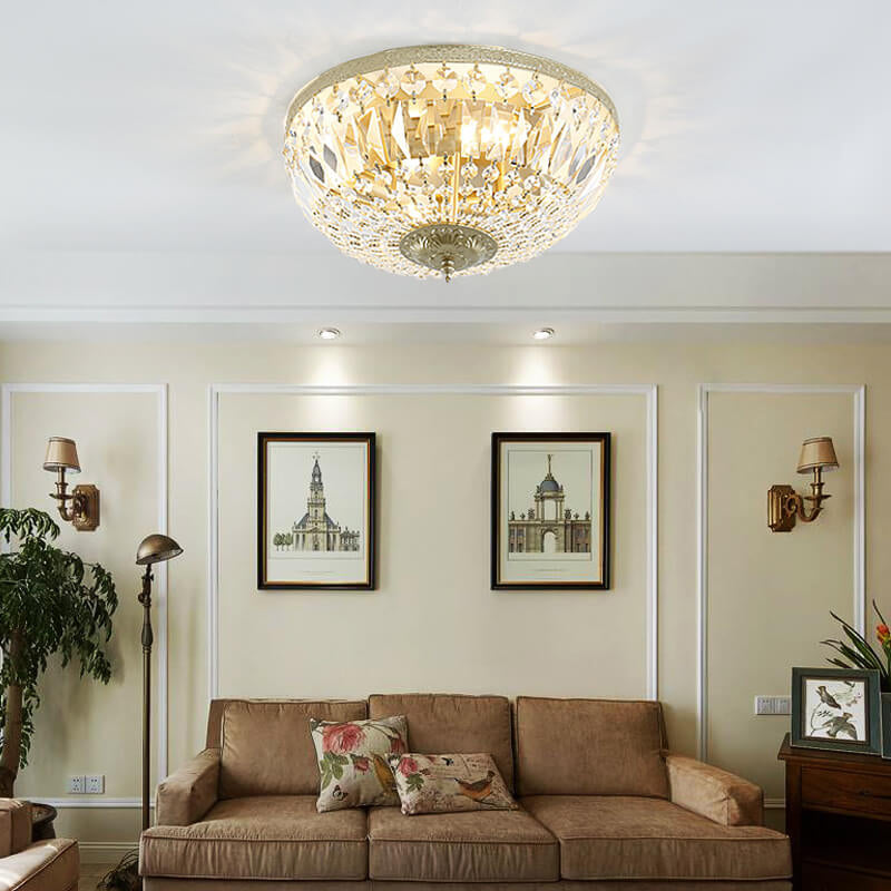 Lighom round 6-light crystal flush mount lighting for hallway — Small (12"H / Champagne Gold / 220V-240V (UK/AU)