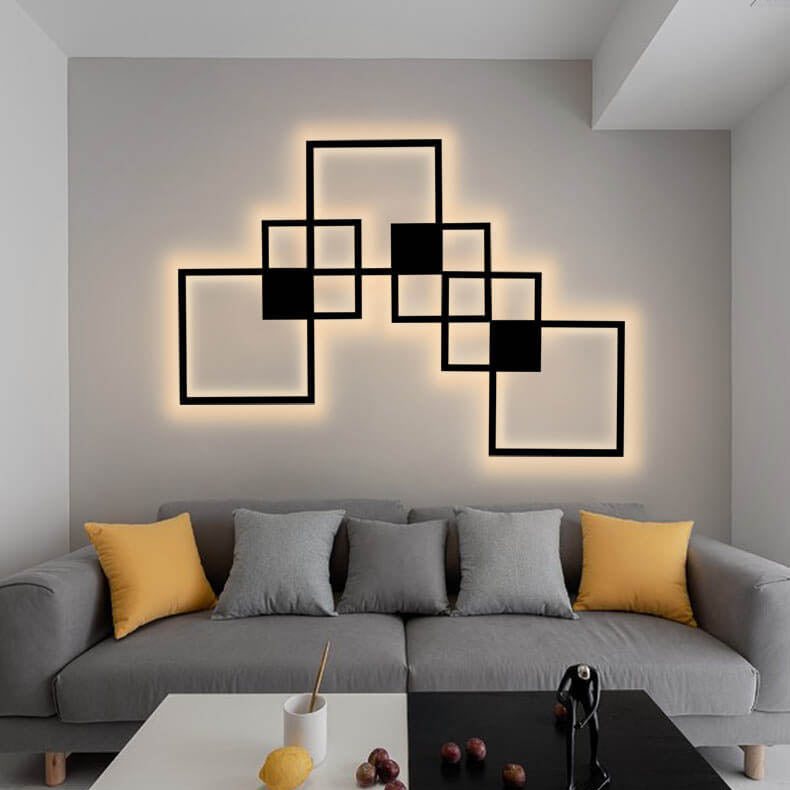 Minimalist square wall sconces in iron — Light In Middle / Matte Black / Remote Control