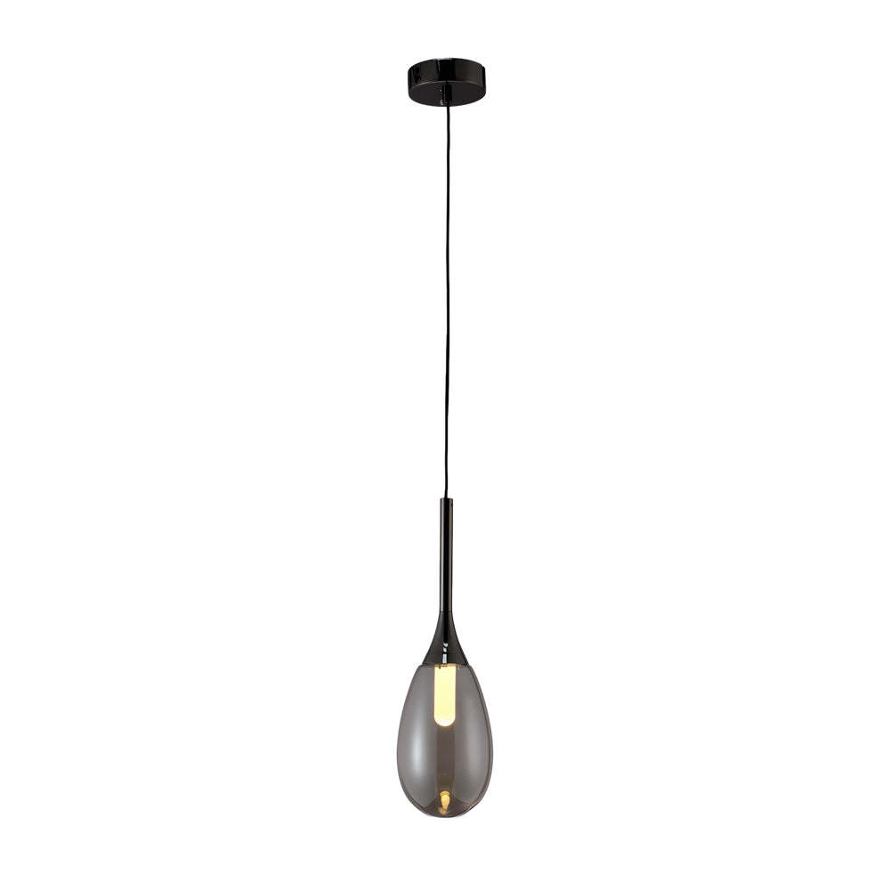 Modern Teardrop Amber Smoke Gray Glass Pendant