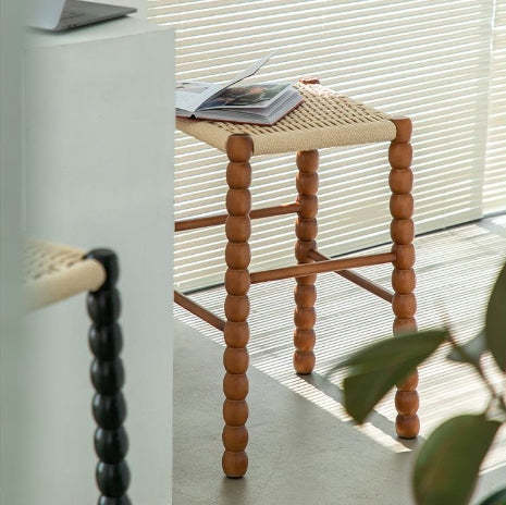 Vintage Woven Gourd Wooden Bar Stool