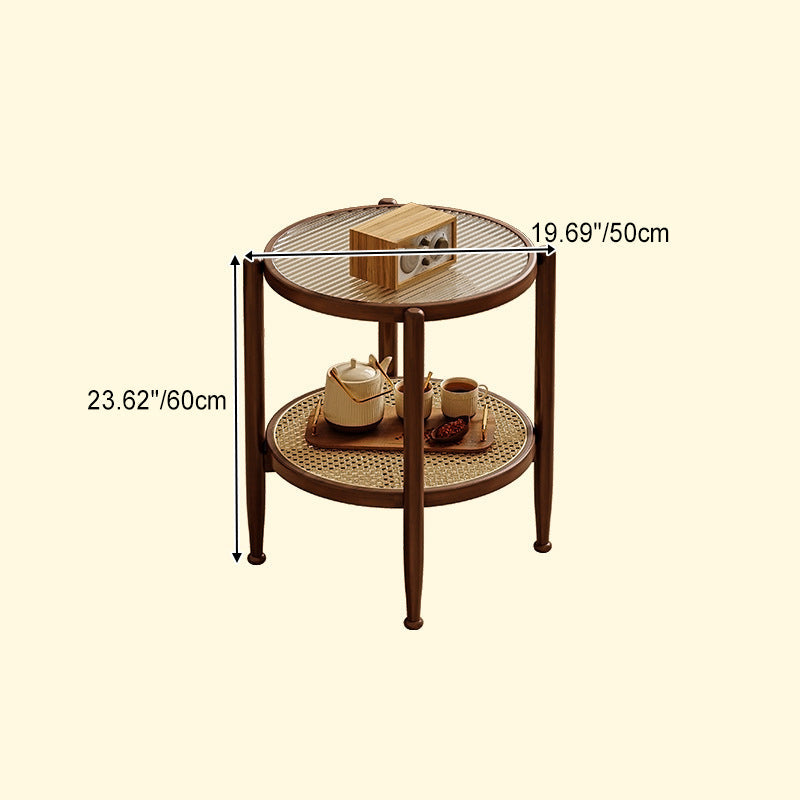 Japanese Glass Rattan Solid Wood End Table — Black