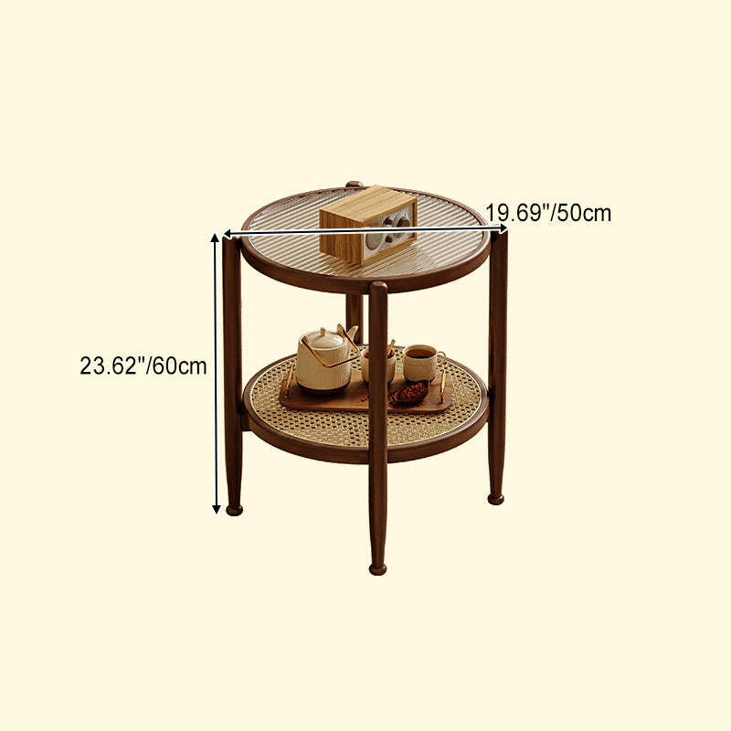 Japanese Glass Rattan Solid Wood End Table — Black
