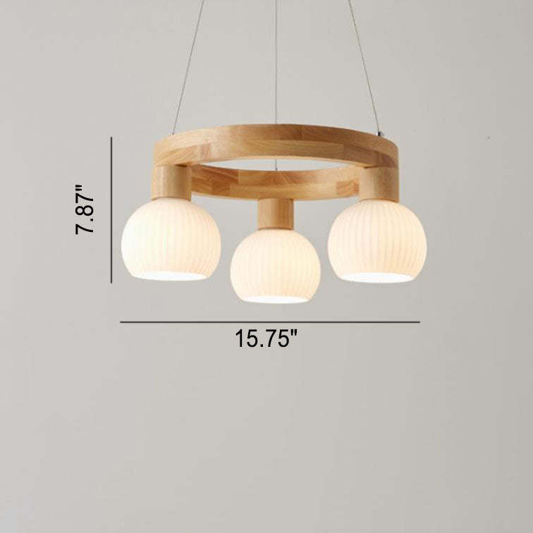 Modern Japanese Log Ring Textured Glass Globe Chandelier