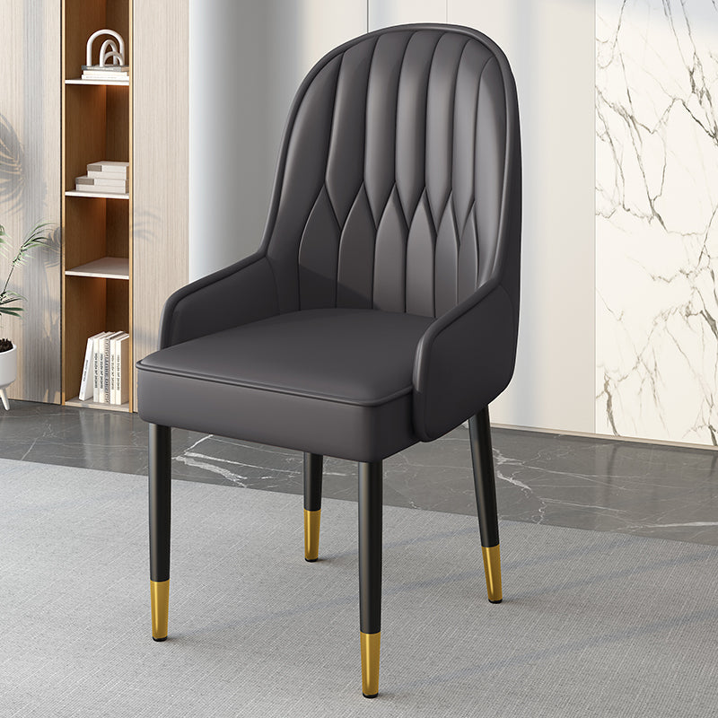 Modern Leather Steel Square Dining Chair — A / Black / Dark Gray