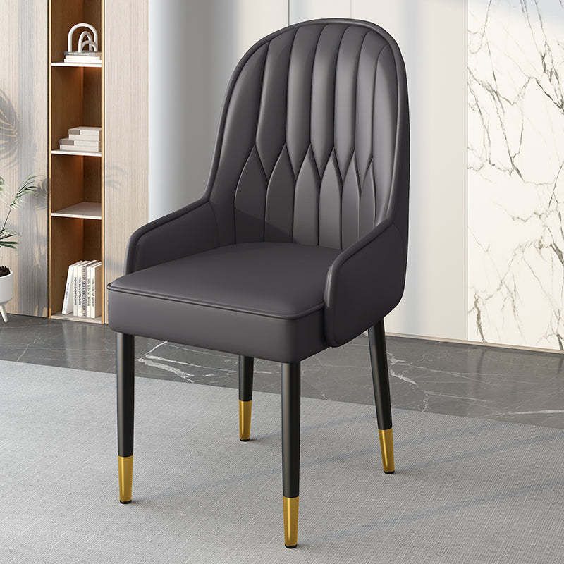 Modern Leather Steel Square Dining Chair — A / Black / Dark Gray