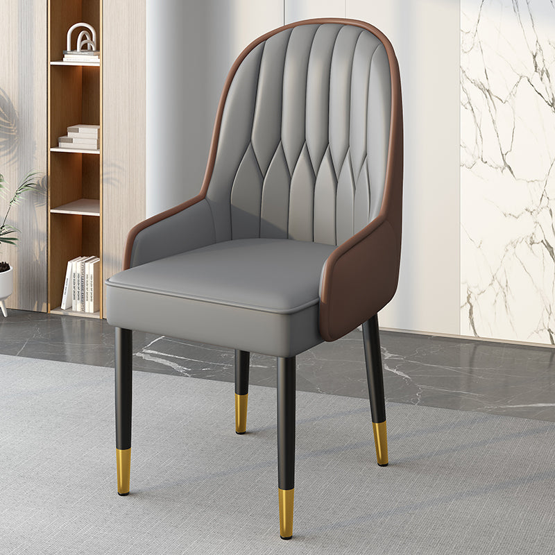 Modern Leather Steel Square Dining Chair — A / Black / Blue & Gray