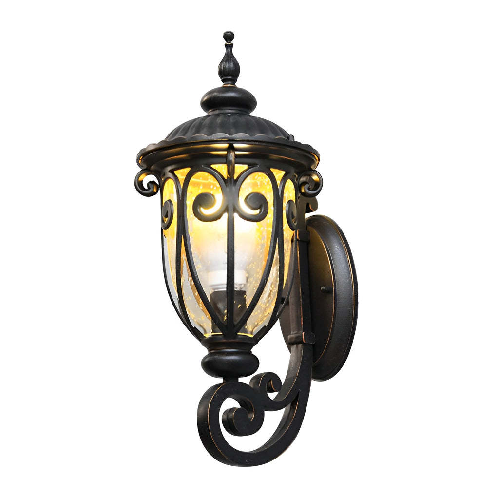1-Light Antique Black Waterproof Seeded Glass Outdoor Wall Light-Lighom