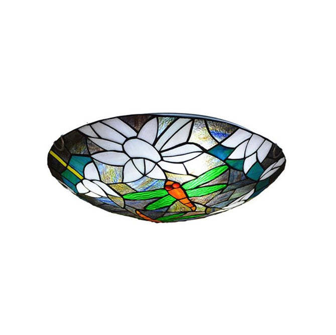 Vintage Tiffany Dragonfly Stained Glass Flush Ceiling Light