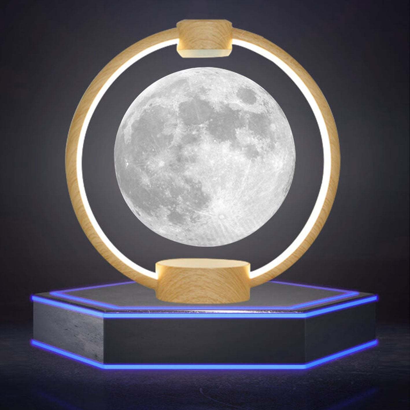 Maglev Moon LED Colorful Night Table Lamp — Wood / Moon / 110V-120V For US/CA