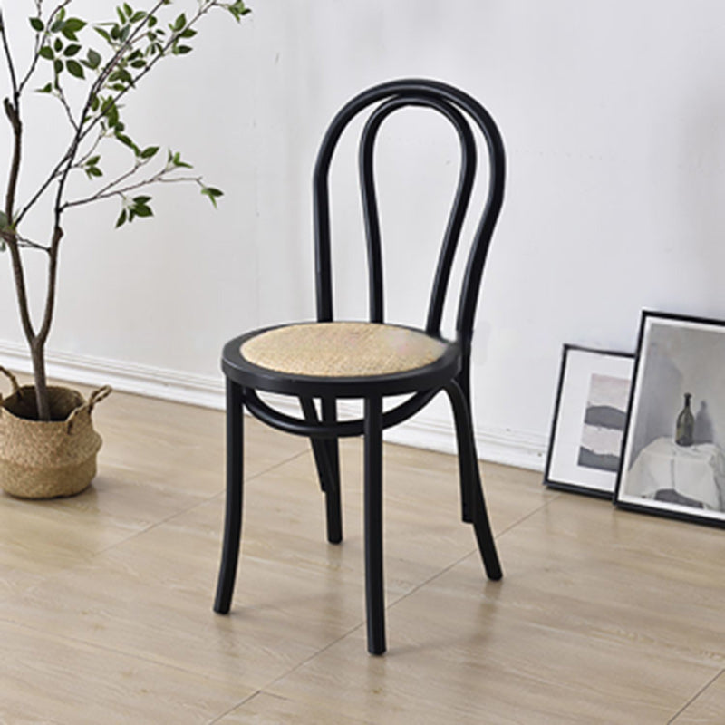 Vintage Round Wood Rattan Chair — Black / Rattan
