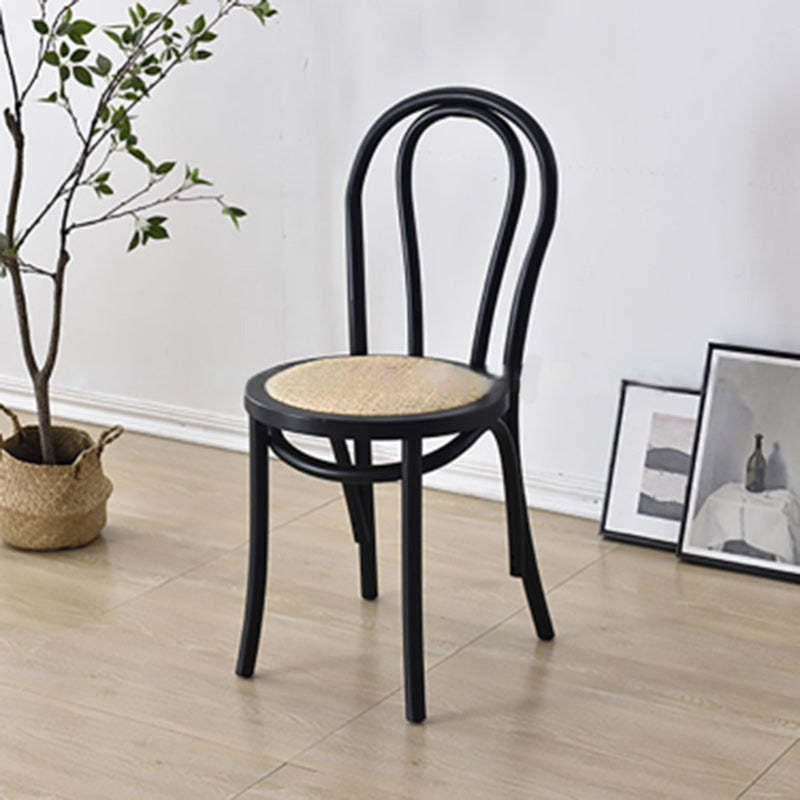 Vintage Round Wood Rattan Chair — Black / Rattan