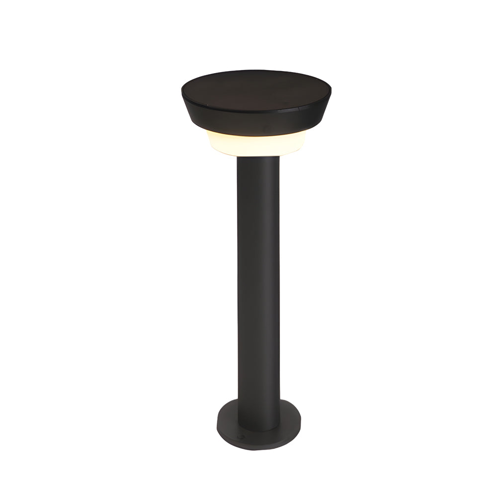 Modern Black Round LED Solar Outdoor Path Light with Stake - Garden Bollard Light-Lighom