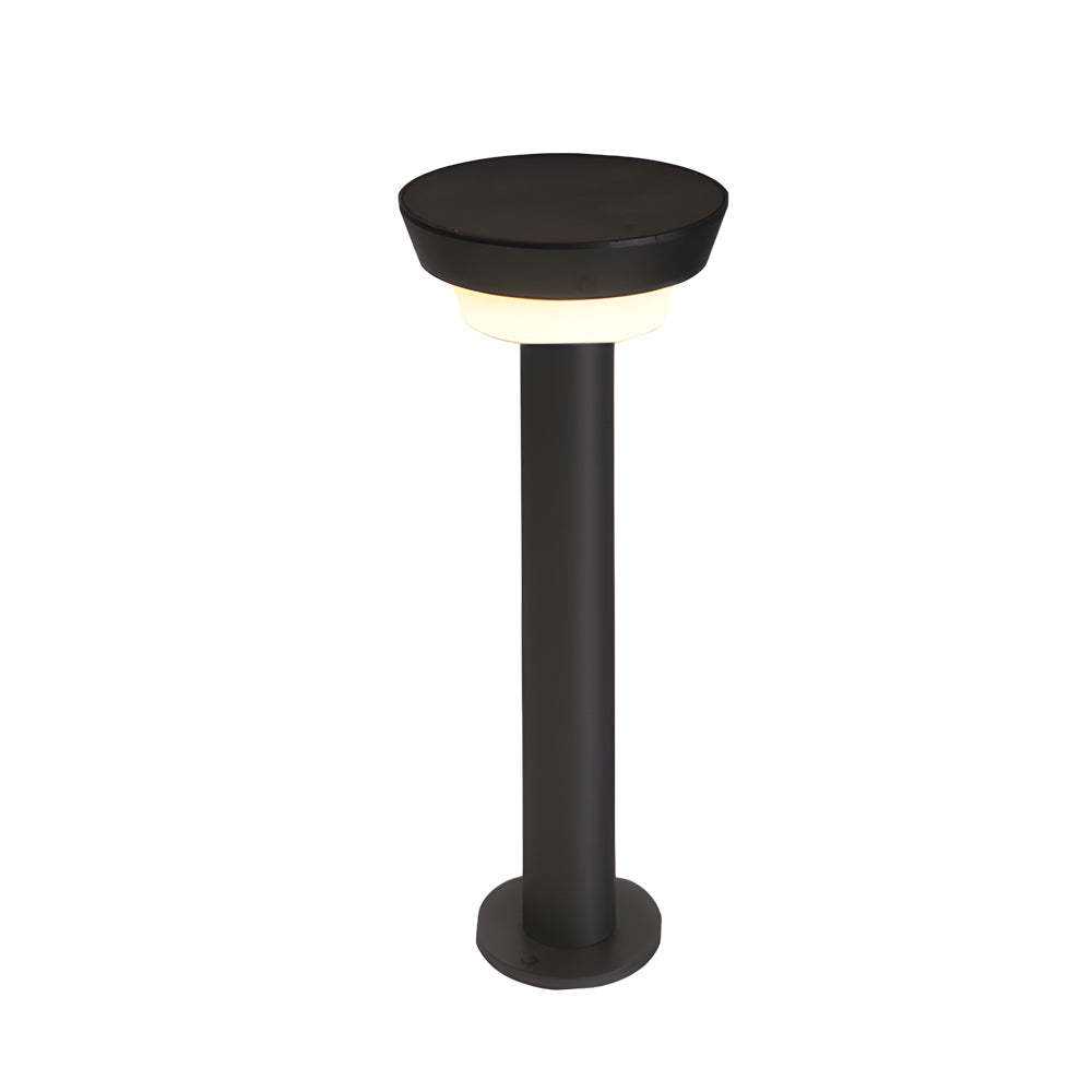 Modern Black Round LED Solar Outdoor Path Light with Stake - Garden Bollard Light-Lighom