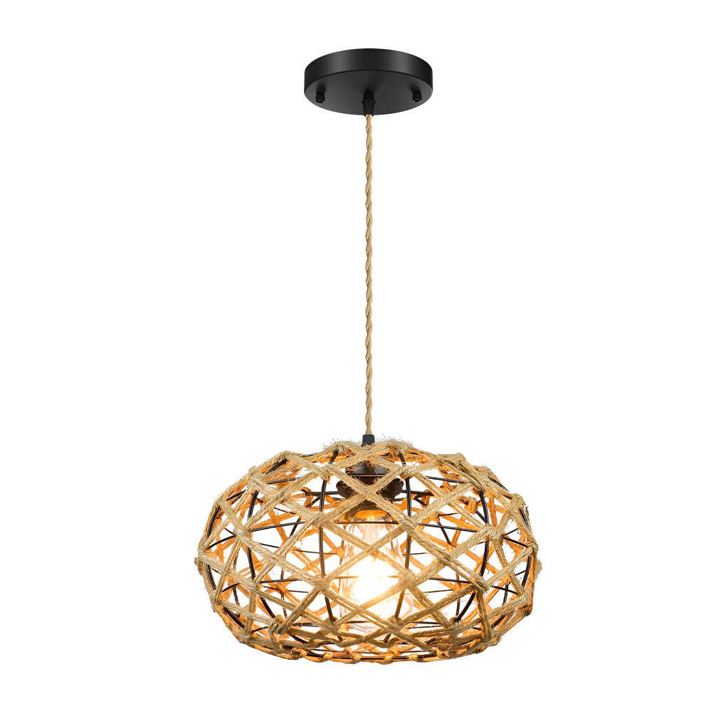 Round Hand-Woven Cage Rope Beige Retro Pendant Chandelier