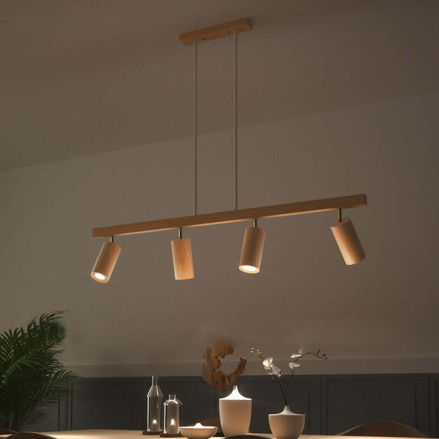 Nordic Solid Wood Spotlight Track Chandelier — 2 / Warm Light (3000K) / 220V-240V For UK/AU