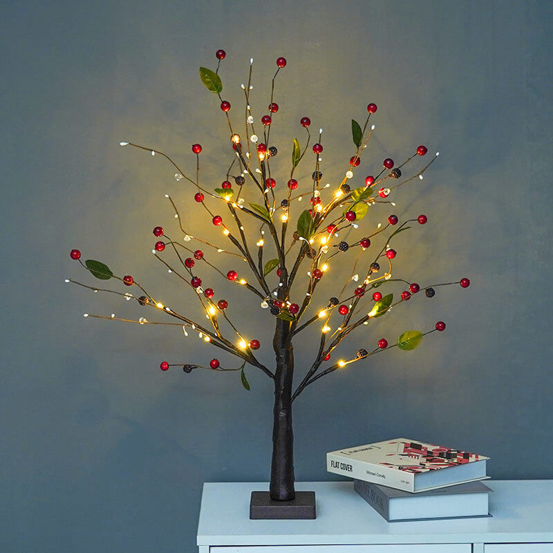 Red Fruit Pine Tree LED Battery Decorative Table Lamp