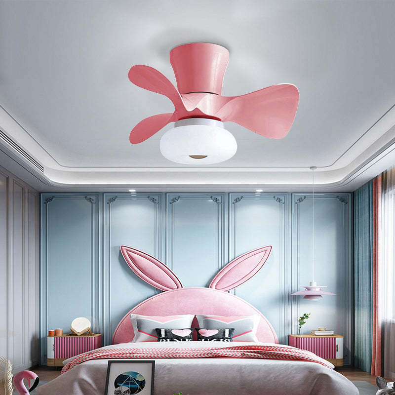 Nordic Macaron Metal LED Semi-Flush Ceiling Fan Light