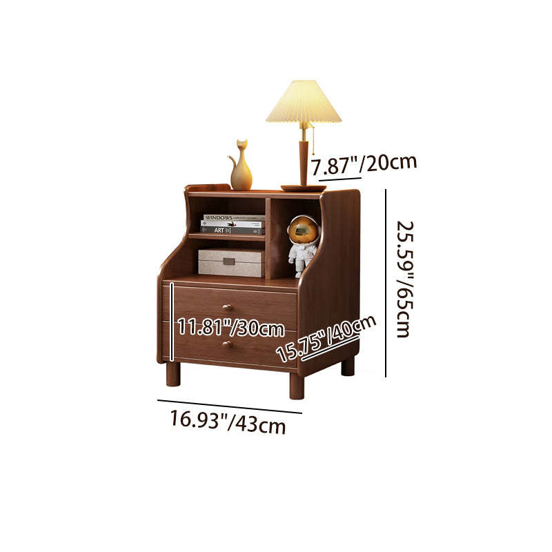 Contemporary Curved Solid Wood 2/3-Drawer Nightstand — 2 / Walnut Color