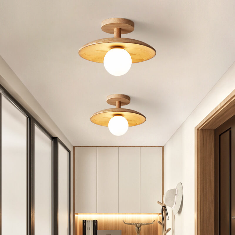 Nordic Wooden Dome Semi-Flush Ceiling Light
