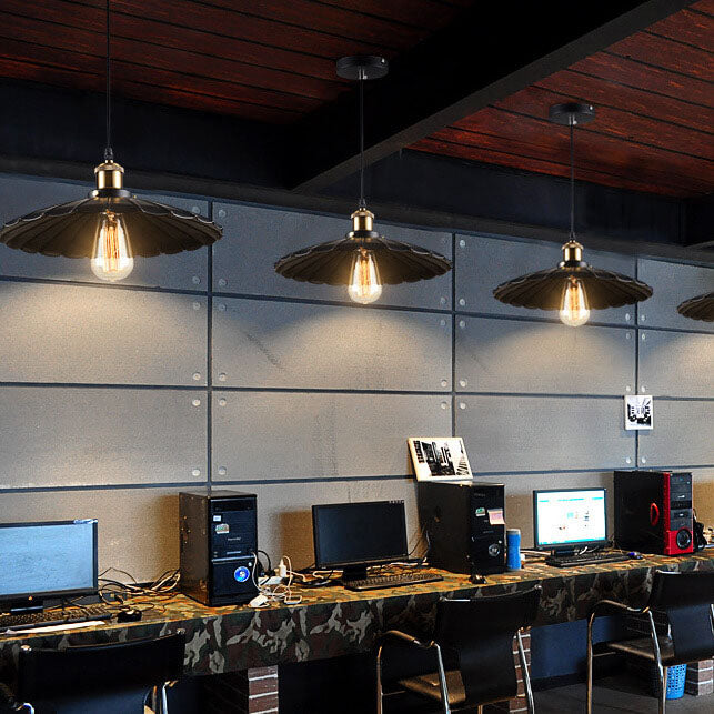 Vintage Industrial Iron Scalloped Pendant Light