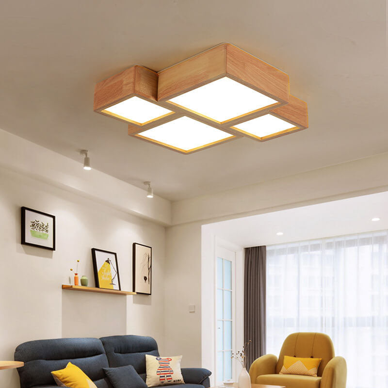 Nordic Solid Wood Square LED Flush Mount Light — Warm Light (3000K) / 110V-120V For US/CA