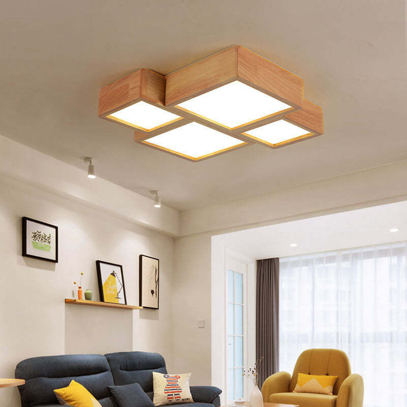 Nordic Solid Wood Square LED Flush Mount Light — Warm Light (3000K) / 110V-120V For US/CA