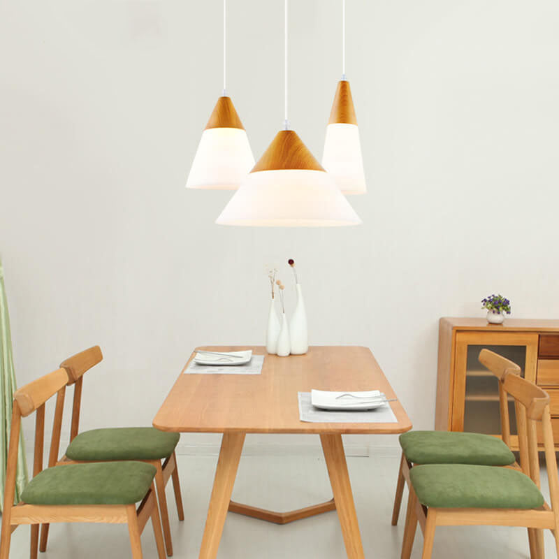 Nordic Wood Grain Glass Cone Pendant