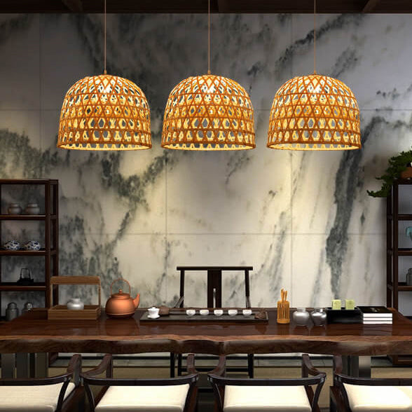Modern Bamboo Weaving Dome Pendant Light — 220V-240V For UK/AU
