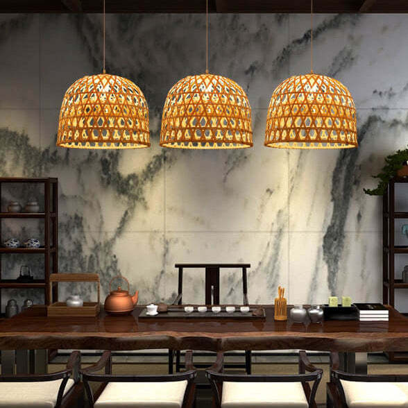 Modern Bamboo Weaving Dome Pendant Light — 220V-240V For UK/AU
