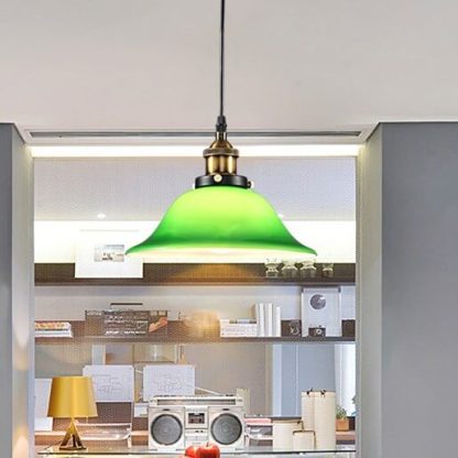 Vintage Industrial Green Bell Glass Pendant Light