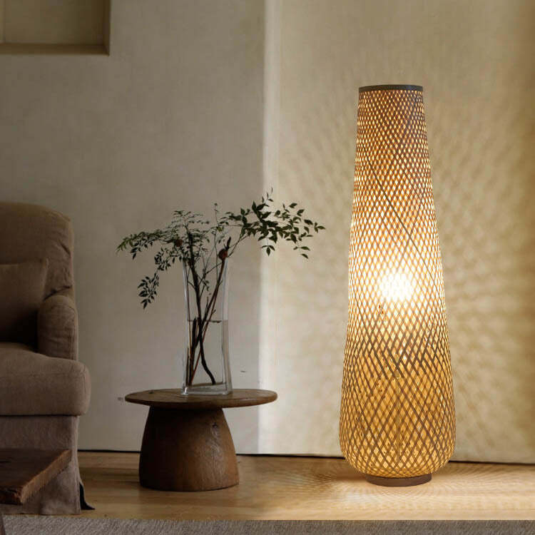 Modern Bamboo Weaving Column LED Floor Lamp